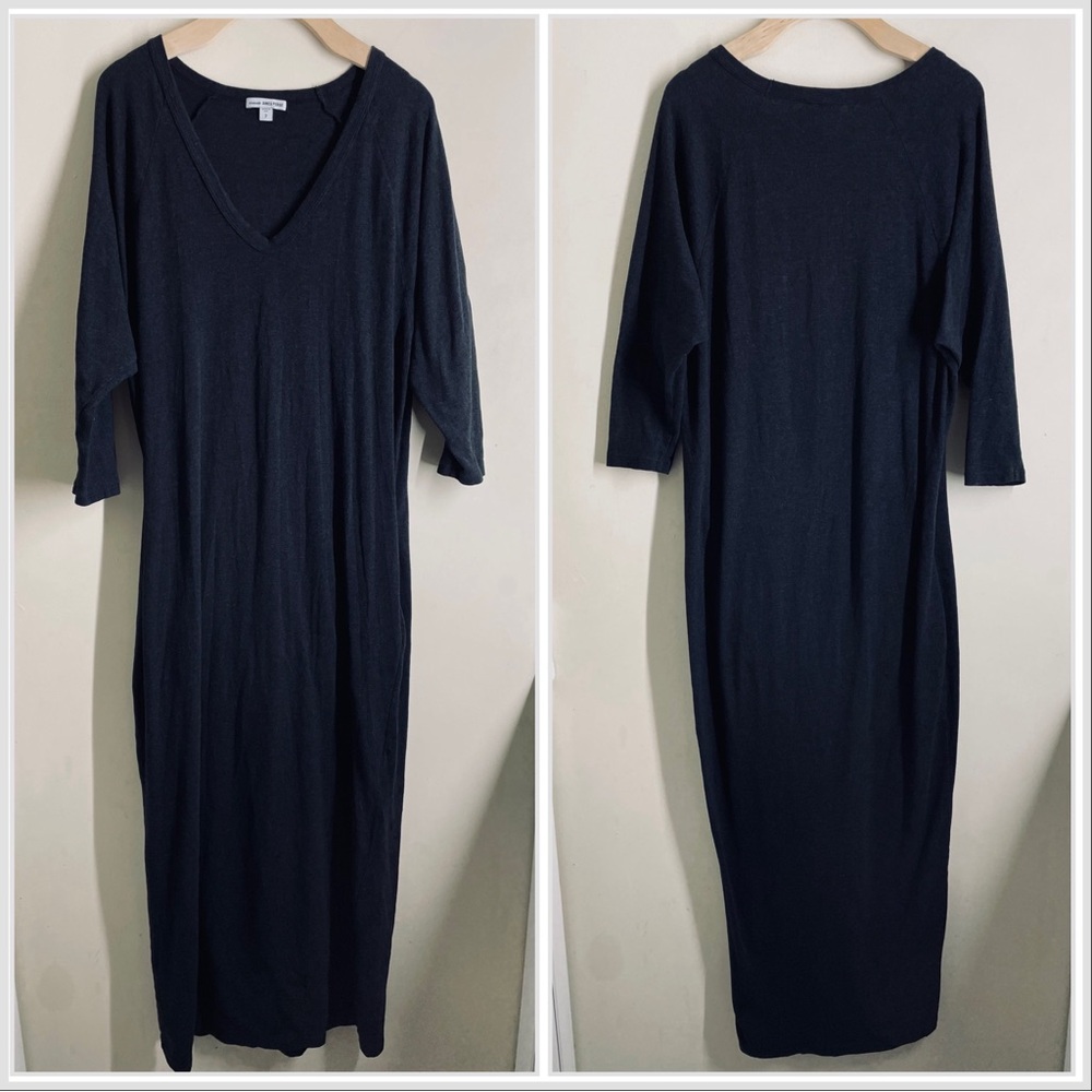 James Perse Cotton Jersey V-Neck Dress Charcoal Grey size M (2)